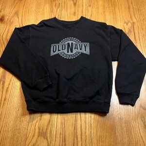 Old Navy Men's Small Sweatshirt Black Crew Neck Old School‎ Logo Y2K